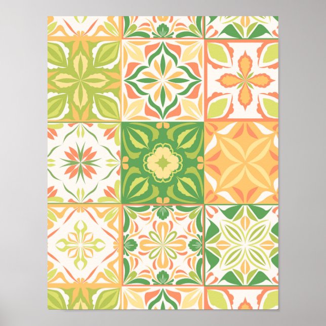 Póster Baldosas orgánicas en verde y amarillo (Frente)