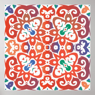Póster Baldosas ornamentadas antiguas talavera méxico. Di