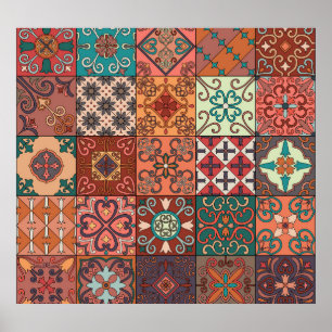 Póster Baldosas Portuguesas: Talavera Estilo Azulejo.