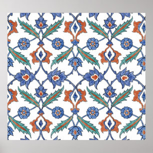 Póster Baldosas Turcas Medievales: Ornamento Floral.