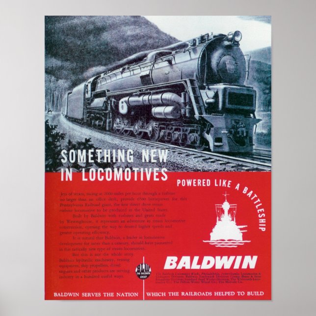 Póster Baldwin Locomotive Trabaja Locomotora Turbina de V (Frente)