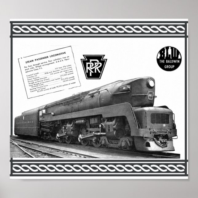 Póster Baldwin-Pennsylvania Railroad T-1 Steam Locomotive (Frente)