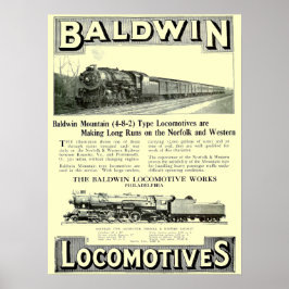 Póster Baldwin Steam Locomotive Mountain Tipo en 1924