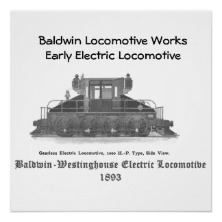 Póster Baldwin Westinghouse Locomotora eléctrica 1893