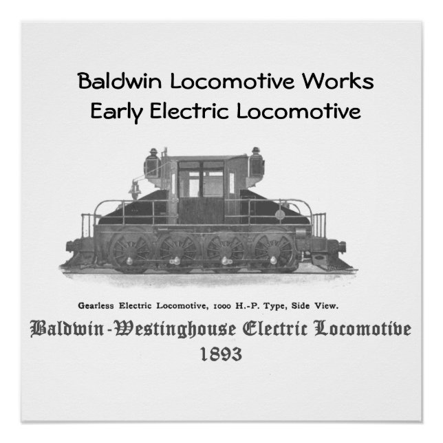 Póster Baldwin Westinghouse Locomotora eléctrica 1893 (Anverso)