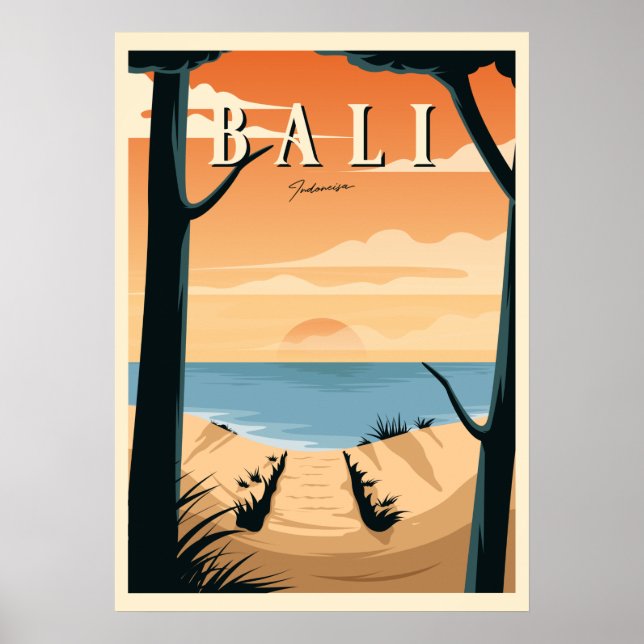 Póster Bali Beach Sunset Vintage (Frente)