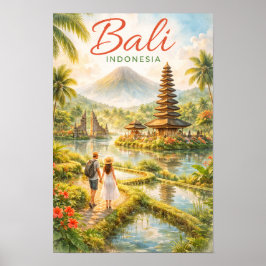 Póster Bali Indonesia Acuarela Viaje Tropical