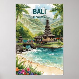 Póster Bali Indonesia Acuarela Viaje Tropical