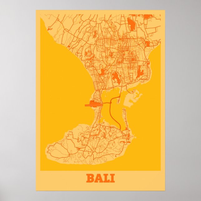 Póster Bali - Indonesia Mapa de la Ciudad del Sol (Frente)