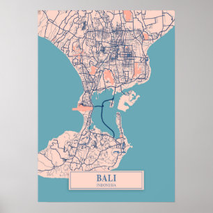 Póster Bali - Mapa de la ciudad de Breezy en Indonesia