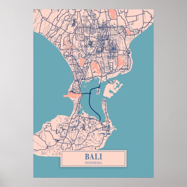 Póster Bali - Mapa de la ciudad de Breezy en Indonesia (Frente)