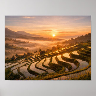 Póster Bali Rice Terraces Sunrise Landscape Photo