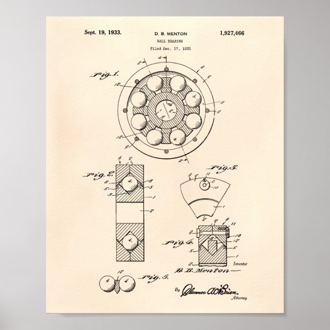 Póster Ball Bearing 1933 Patent Art Old Peper (Frente)