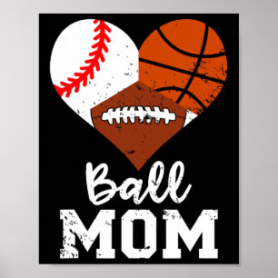 Póster Ball Mom Funny Baseball