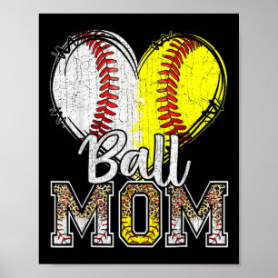 Póster Ball Mom Heart Baseball Softball Mama Women Madre