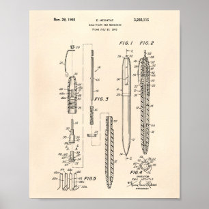 Póster Ball Point Pen 1966 Patent Art Old Peper