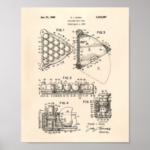 Póster Ball Rack Billiard 1969 Patent Art - Peper antiguo