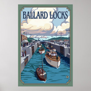 Póster Ballard Locks - Seattle, Poster de Viajes Vintage