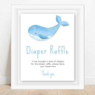 Póster Ballena acuarela - Juego de rifa de pañales