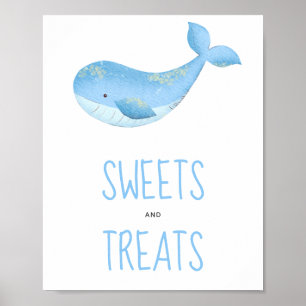 Póster Ballena acuarela - pancarta de dulces y golosinas