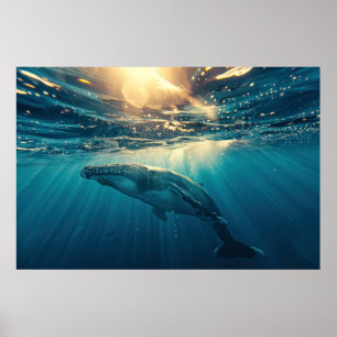 Póster Ballena azul bajo el agua