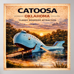 Póster Ballena Azul de Catoosa Oklahoma Ruta 66 Vintage