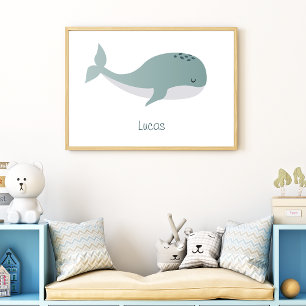 Póster Ballena azul linda con nombre personalizado niño p