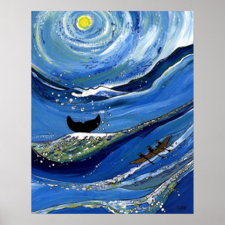 Póster Ballena con barco