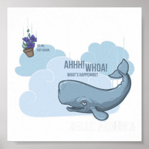 Póster Ballena de esperma y cuenco de petunias