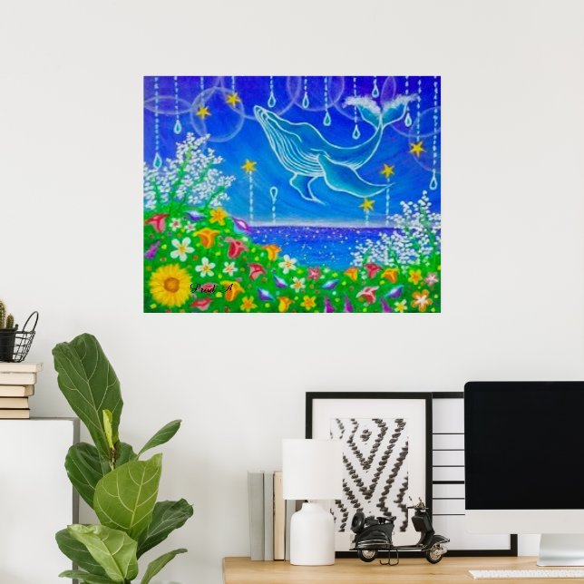 Póster Ballena & Flores (Oficina en casa)