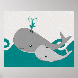 Póster Ballena gris y fina en el Personalizado de las ola