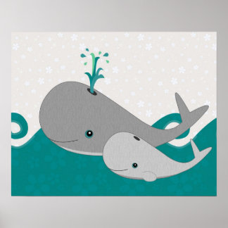 Póster Ballena gris y fina en el Personalizado de las ola
