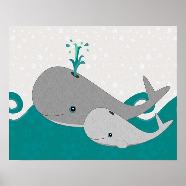 Póster Ballena gris y fina en el Personalizado de las ola (Frente)