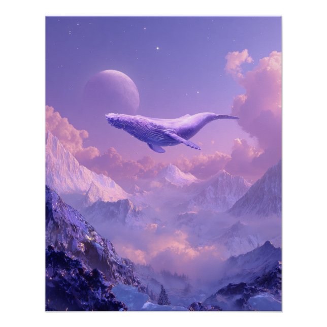 Póster Ballena Lavanda Elevándose en Cielos Alienígenas (Anverso)