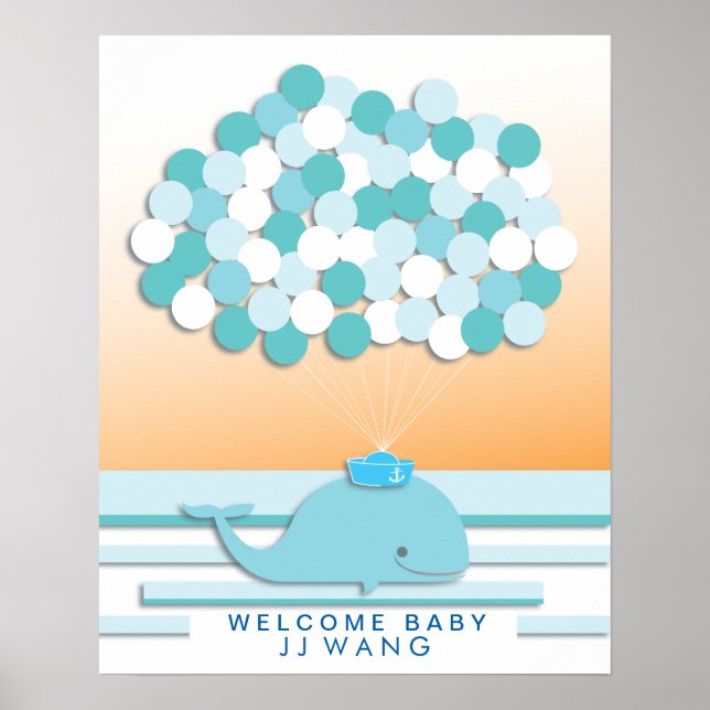 Póster Ballena | Libro de invitados de baby shower Imprim (Frente)