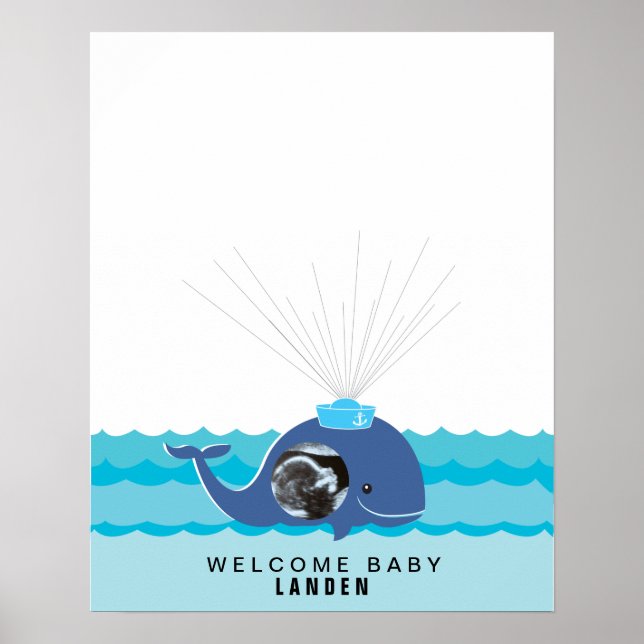 Póster Ballena | Libro de invitados de baby shower Imprim (Frente)