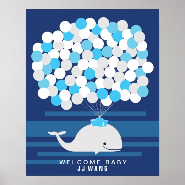 Póster Ballena | Libro de invitados para baby shower Impr (Frente)