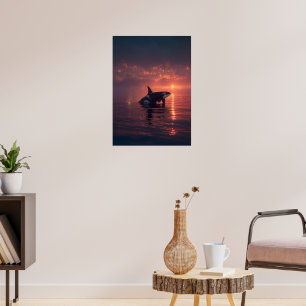 Póster Ballena orca al atardecer - Ilustracion de vida si