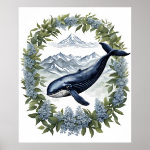 Póster Ballena Physeter macrocephalus con Laurel de Monta