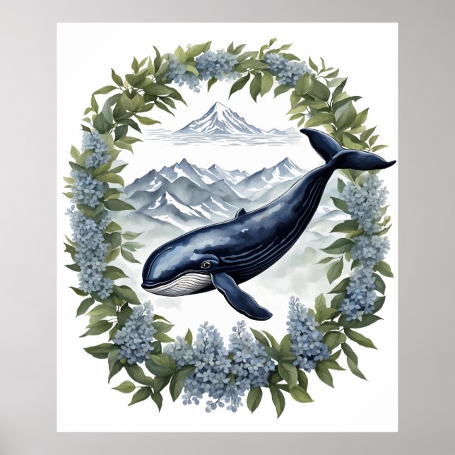 Póster Ballena Physeter macrocephalus con Laurel de Monta (Frente)