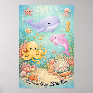 Póster Ballena Pulpo Caballo de Mar Océano Pastel Niña Pú