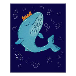 Póster Ballena Rey con Corona   Arte Folclórico Oceánico 