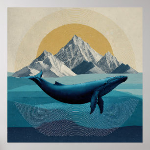 Póster Ballena Surrealista Flotando Sobre Guisante de Mon