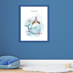Póster Ballena y acuarela mágica