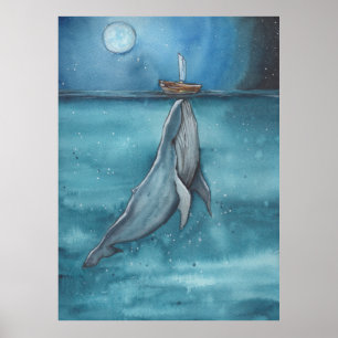 Póster ballena y barco