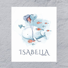 Póster Ballena y peces de acuarela caprichosa 