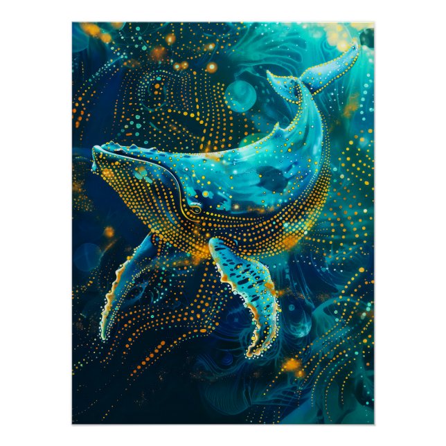 Póster Ballenas al estilo de arte de puntos aborigen (Anverso)