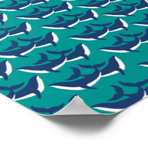 Póster Ballenas blancas azules Mar Océano verde marino
