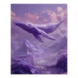 Póster Ballenas de lavanda que se elevan en el cielo de l