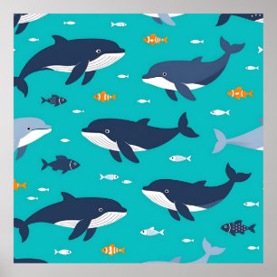 Póster Ballenas delfines océano Patrón